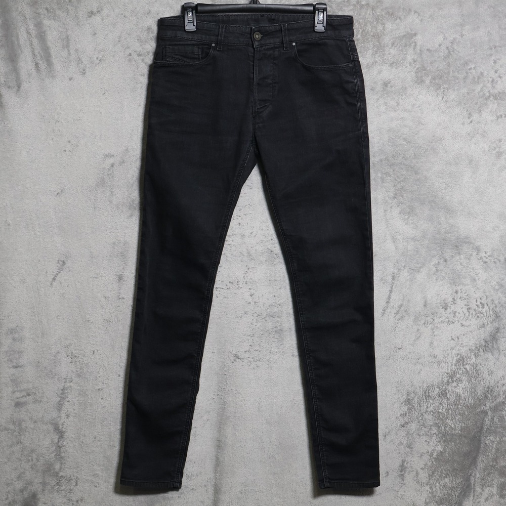 Diesel Jeans Mens 32x32 Black Slim Fit Black Gold Button Fly Denim Whiskering